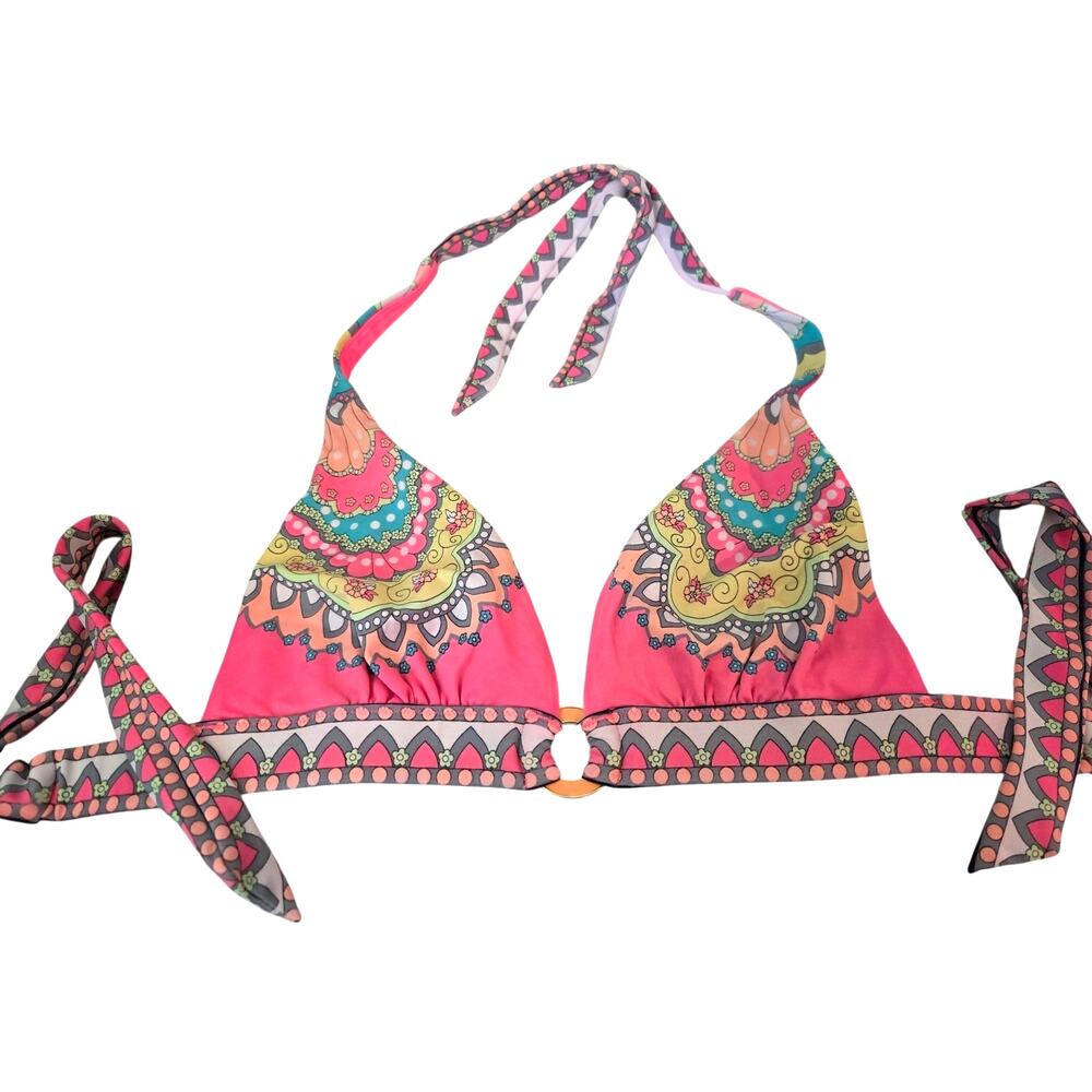 Vtg Victoria Secret Medium Pink Bikini Top Moroccan Vibrant Peach